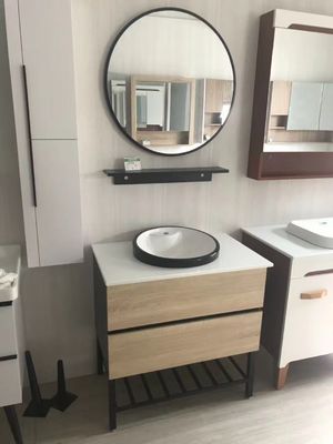 Modern Style Plywood Bathroom Vanity Cabinets With Tops Lighted Makeup Mirror