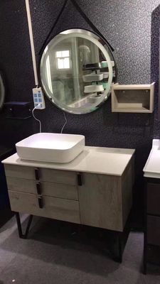 صفحه اصلی Premade Vanities Vanities در بالای آینه دایره ای ضد حباب قرار داده شده است